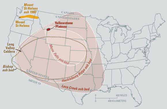 Supervolcano Yellowstone ash map