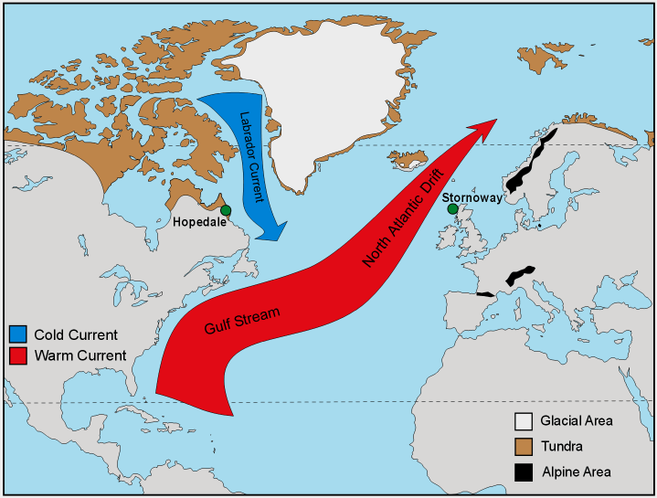 he Gulf Stream, together with its northern extension towards Europe, the North Atlantic Drift